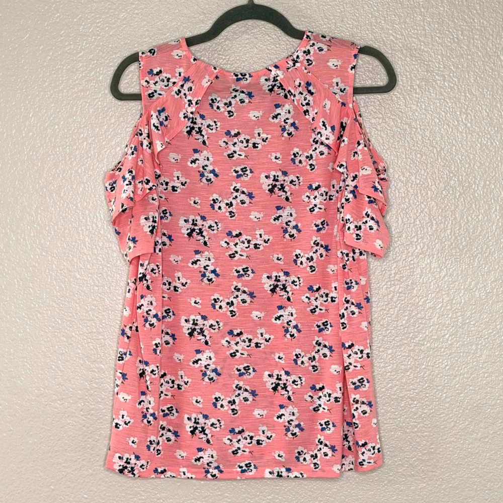 Juicy Couture Pink Floral Cold Shoulder Ruffle Sleeve Top Cottagecore Girly Sz L - Picture 10 of 15